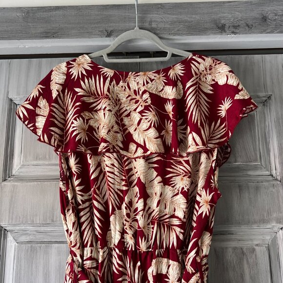 BLOOMCHIC Red and Cream Tropical Print Wrap V-Neck Split Hem Dress Size 20 - Picture 3 of 12